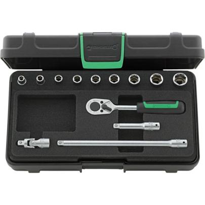 40A/9/4 - Zestaw nasadek 1/4" 6-kątnych, 3/16" - 1/2", z grzechotką i akcesoriami (13 szt.)