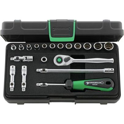 40AD/12/7QR - Zestaw nasadek 1/4" 12-kątnych, 5/32" - 9/16", z grzechotką i akcesoriami QR (19 szt.)