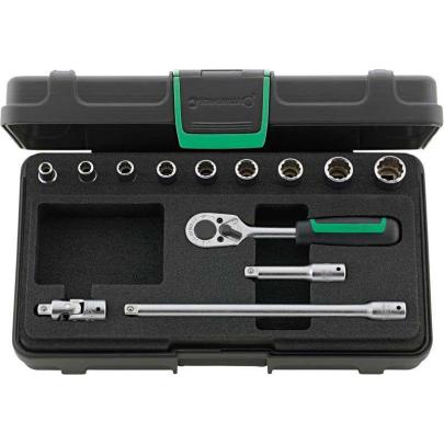 40AD/9/4 - Zestaw nasadek 1/4" 12-kątnych, 3/16" - 1/2", z grzechotką i akcesoriami (13 szt.)