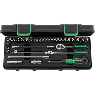 40MA/25/8 - Zestaw nasadek 1/4" 6-kątnych, 3,2 - 14 mm, 3/16" - 9/16", z grzechotką i akcesoriami (33 szt.)