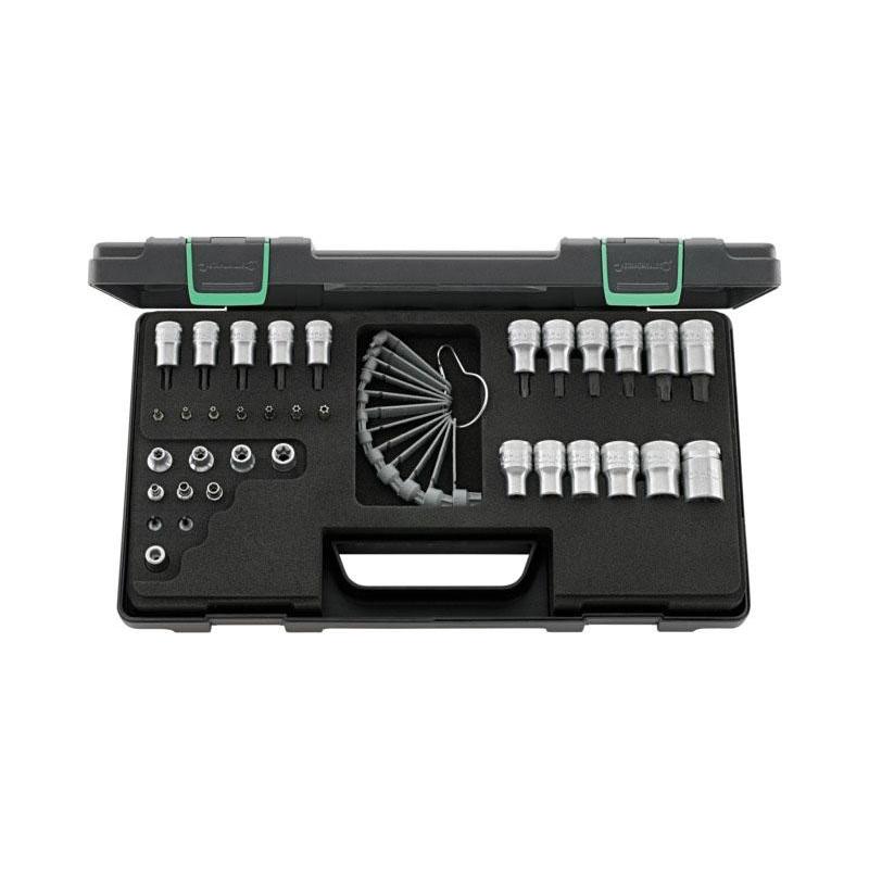 89TX - Zestaw nasadek 1/4", 3/8", 1/2" Torx E4 - E24, trzpieniowych T8 - T60, z grzechotką i akcesoriami + bity (35 szt.)
