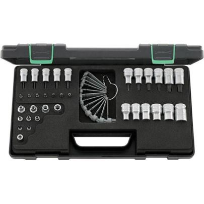89TX - Zestaw nasadek 1/4", 3/8", 1/2" Torx E4 - E24, trzpieniowych T8 - T60, z grzechotką i akcesoriami + bity (35 szt.)