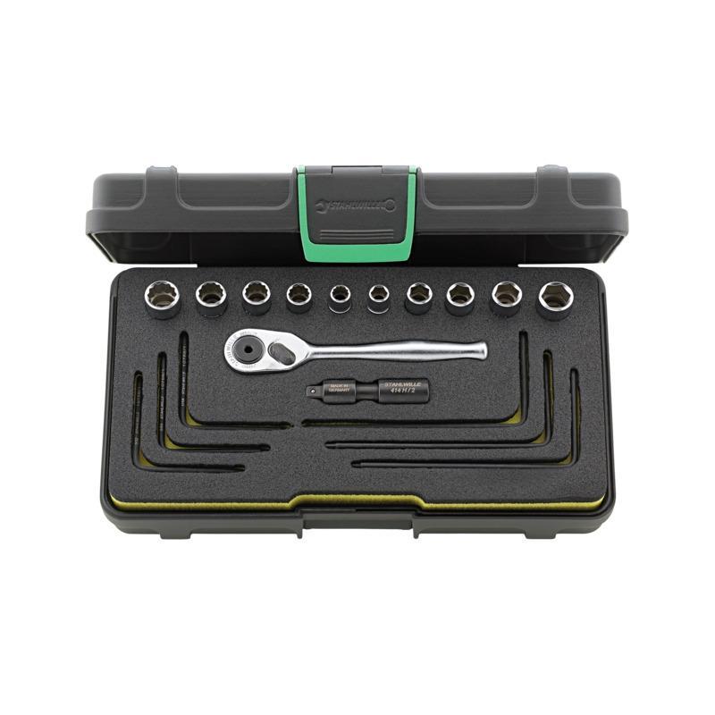 40A/40AD/16/2 - Zestaw nasadek 1/4" 6-kątnych i 12-kątnych 1/4" - 7/16", z grzechotką i przedłużaczem Hi-Lok +klucze trzpieniowe