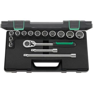 50/12/3 - Zestaw nasadek 1/2" 12-kątnych, 10 - 32 mm, z grzechotką i akcesoriami (15 szt.)