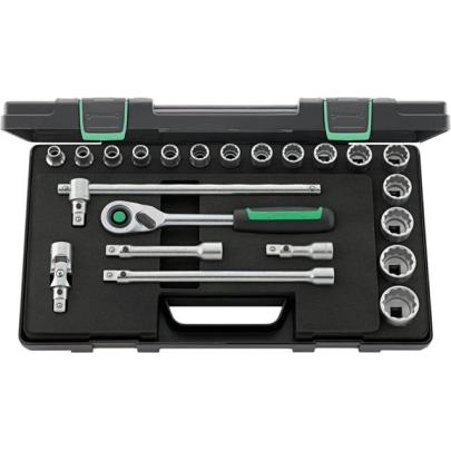 50/16/6QR - Zestaw nasadek 1/2" 12-kątnych, 10 - 32 mm, z grzechotką i akcesoriami QR (22 szt.)