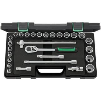 50/22/6 - Zestaw nasadek 1/2" 12-kątnych, 8 - 32 mm, z grzechotką i akcesoriami (28 szt.)