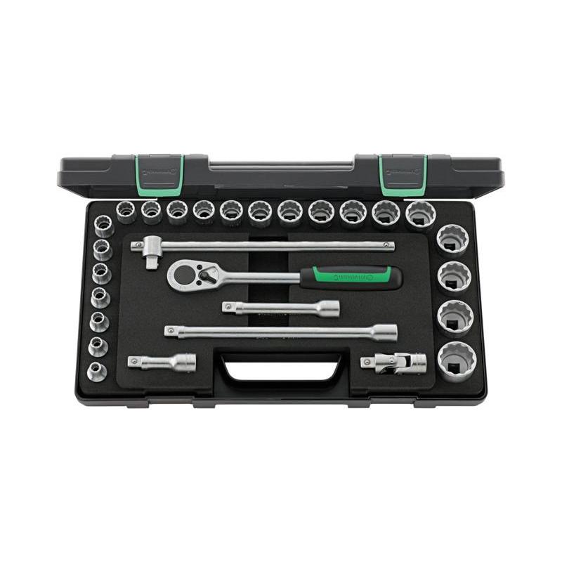 50/22/6 - Zestaw nasadek 1/2" 12-kątnych, 8 - 32 mm, z grzechotką i akcesoriami (28 szt.)