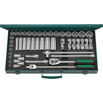 50/43/7N - Zestaw nasadek 1/2" 6-kątnych i 12-kątnych 8 - 34 mm i trzpieniowych 4 - 10 mm, z grzechotką i akcesoriami (50 szt.)