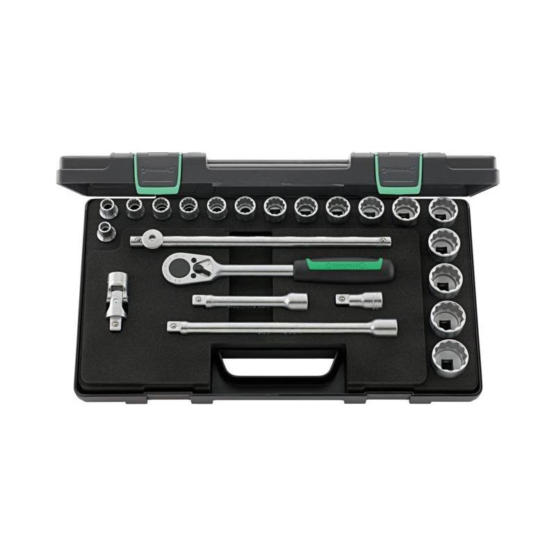 50A/17/6 - Zestaw nasadek 1/2" 12-kątnych, 3/8" - 1'1/4", z grzechotką i akcesoriami (23 szt.)