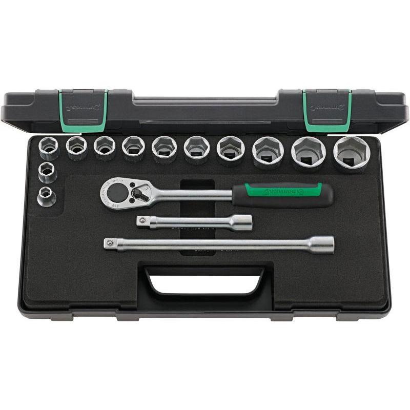 52/12/3 - Zestaw nasadek 1/2" 6-kątnych, 10 - 32 mm, z grzechotką i akcesoriami (15 szt.)