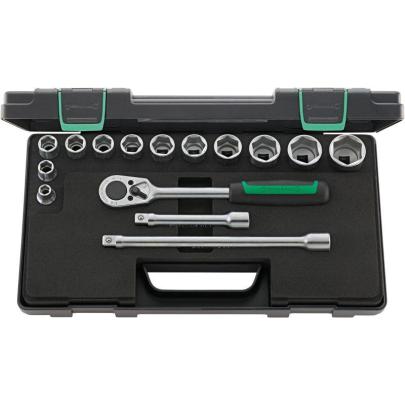 52/12/3 - Zestaw nasadek 1/2" 6-kątnych, 10 - 32 mm, z grzechotką i akcesoriami (15 szt.)