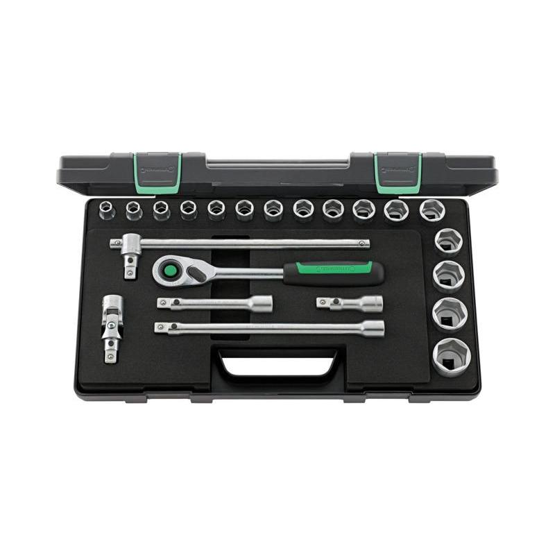 52/16/6QR - Zestaw nasadek 1/2" 6-kątnych, 10 - 32 mm, z grzechotką i akcesoriami QR (22 szt.)