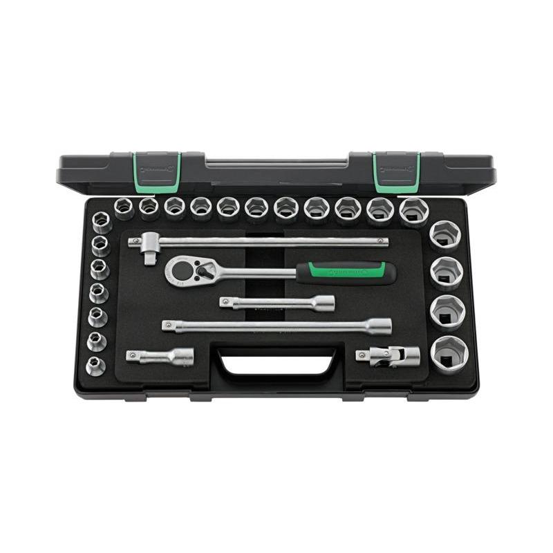 52/22/6 - Zestaw nasadek 1/2" 6-kątnych, 8 - 32 mm, z grzechotką i akcesoriami (28 szt.)