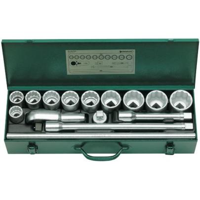 55A/10/5 - Zestaw nasadek 3/4" 12-kątnych, 1'1/16" - 1'7/8", z grzechotką i akcesoriami (15 szt.)