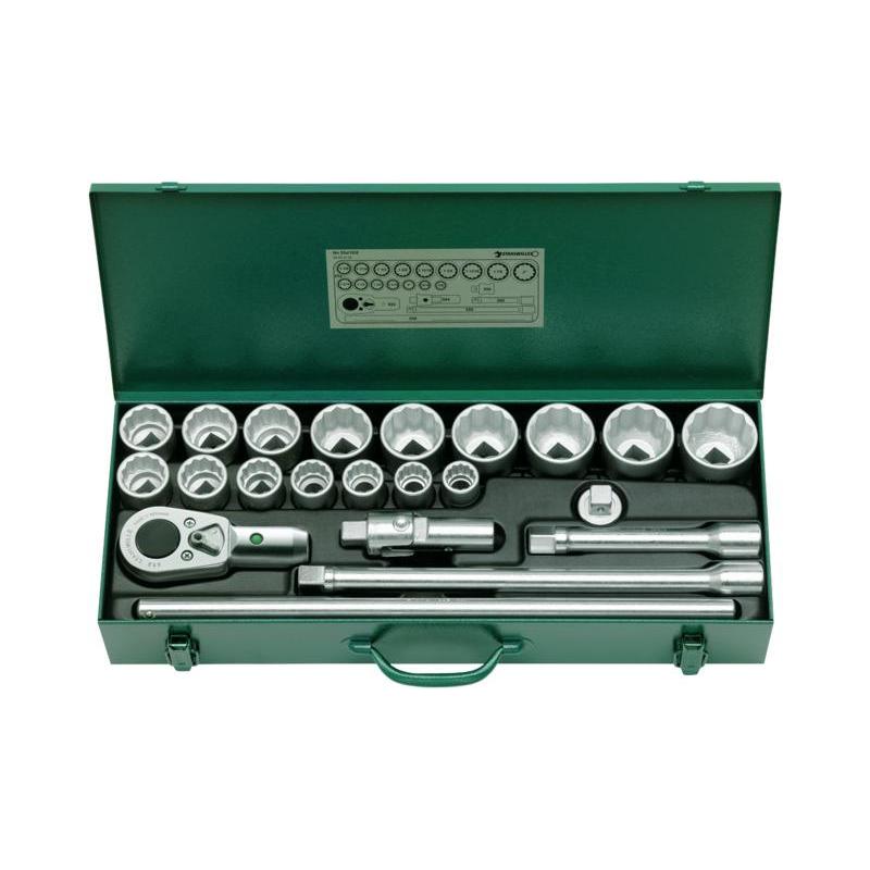 55A/16/6 - Zestaw nasadek 3/4" 12-kątnych, 7/8" - 2", z grzechotką i akcesoriami (22 szt.)