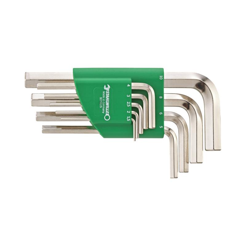 10760/9 - Zestaw kluczy trzpieniowych zagiętych, krótkich, 6-kątnych, 1,5 - 10 mm (9 szt.)