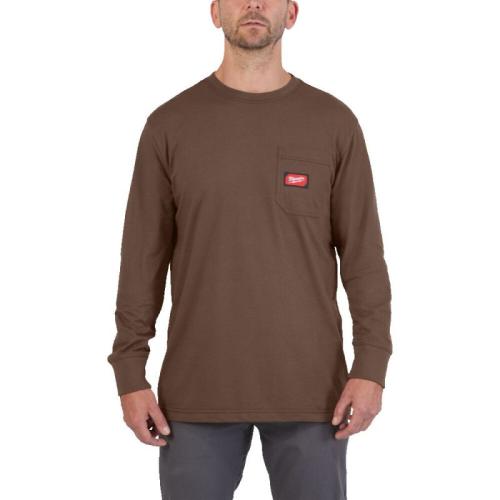 WTLSBR-S - T-shirt z kieszonką z długim rękawem, brązowy, rozmiar S