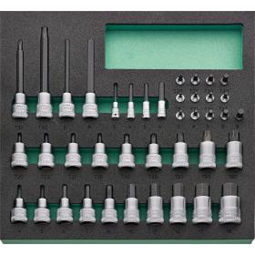 TCS 11 821/40 - Moduł nasadek trzpieniowych 1/2" i 1/4", 6-kątnych i Torx®, 3 - 19 mm, T8 - T60 (40 szt.), wkładka piankowa