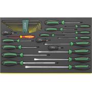 TCS 4620/4660VDE+10767 - Moduł wkrętaków do śrub z rowkiem, Phillips i Pozidriv + klucze trzpieniowe (27 szt.), wkładka piankowa