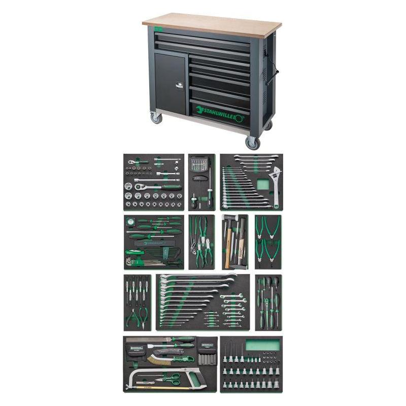 WB 621/267QR - Zestaw 267 narzędzi, 12 modułów, z mobilnym stołem warsztatowym WB 621