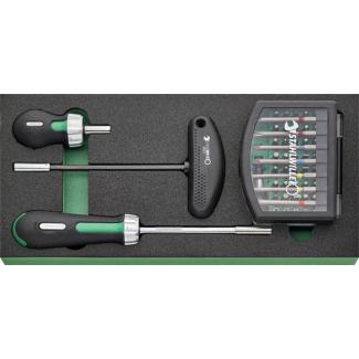 TCS 2 821/59 - Moduł bitów do śrub z rowkiem, Phillips, Pozidriv, Torx + akcesoria 1/4" (59 szt.), wkładka piankowa