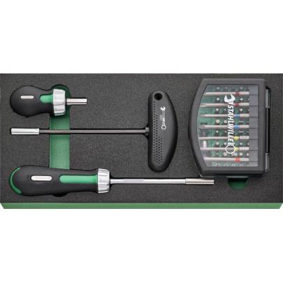 TCS 2 821/59 - Moduł bitów do śrub z rowkiem, Phillips, Pozidriv, Torx + akcesoria 1/4" (59 szt.), wkładka piankowa