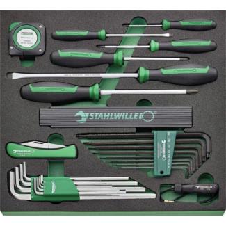 TCS 5 821/27 - Moduł wkrętaków do śrub z rowkiem i Phillips + klucze trzpieniowe, miara, nóż do kabli (27 szt.) wkładka piankowa