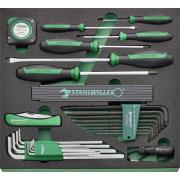 TCS 5 821/27 - Moduł wkrętaków do śrub z rowkiem i Phillips + klucze trzpieniowe, miara, nóż do kabli (27 szt.) wkładka piankowa