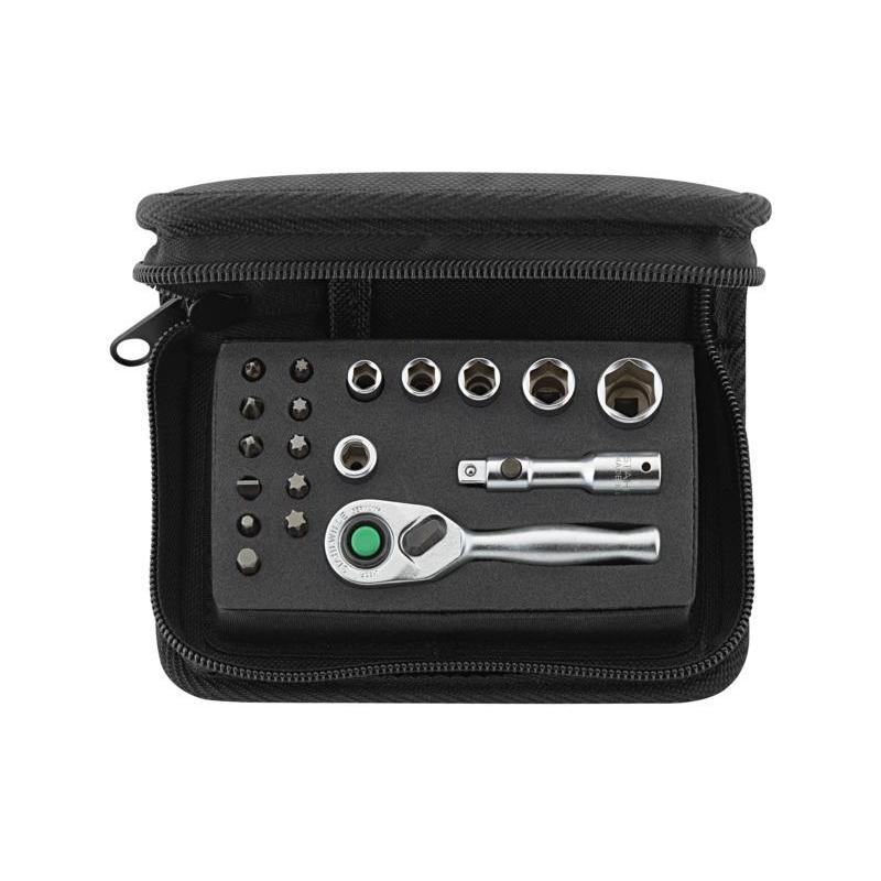 40/16/3QR SCI - Zestaw nasadek 1/4" 6-kątnych, 6 - 13 mm, z grzechotką i akcesoriami QuickRelease + bity (19 szt.)