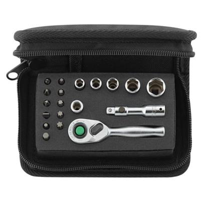 40/16/3QR SCI - Zestaw nasadek 1/4" 6-kątnych, 6 - 13 mm, z grzechotką i akcesoriami QuickRelease + bity (19 szt.)