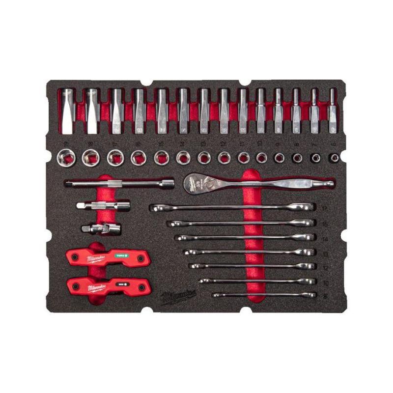 4932493640 - Moduł nasadek i akcesoriów 3/8" i kluczy płasko-oczkowych do szuflad PACKOUT (55 szt.), wkładka piankowa