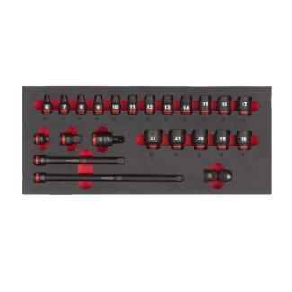 4932493388 - Moduł nasadek krótkich i akcesoriów udarowych 3/8", 6 - 22 mm (23 szt.), wkładka piankowa