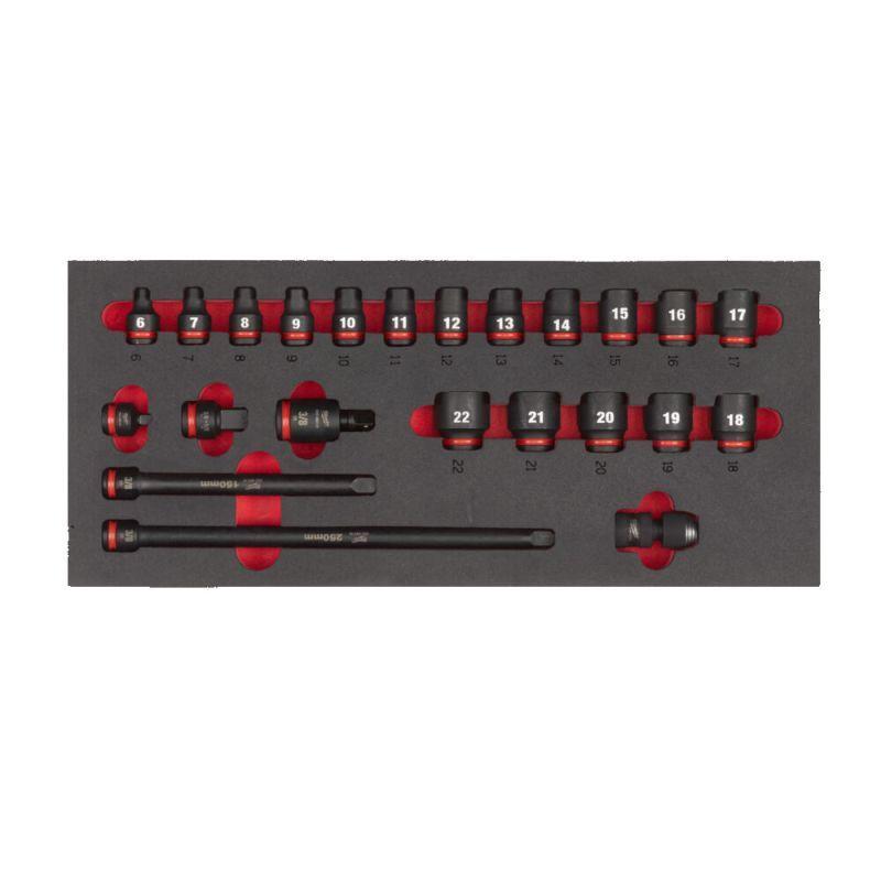 4932493388 - Moduł nasadek krótkich i akcesoriów udarowych 3/8", 6 - 22 mm (23 szt.), wkładka piankowa