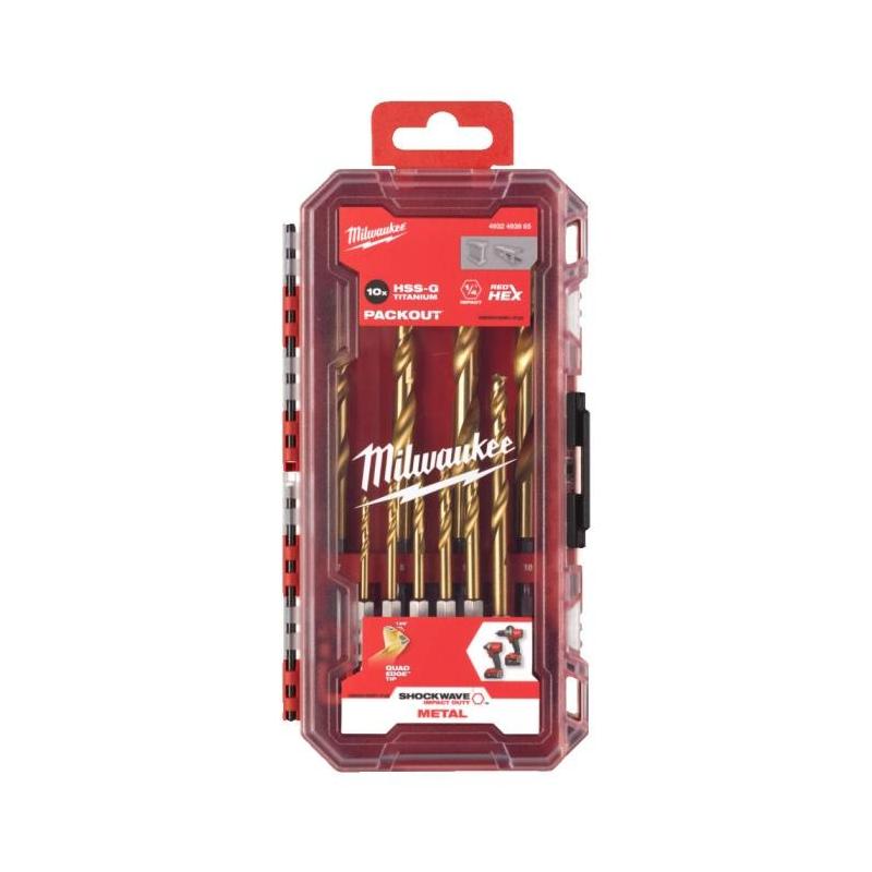 4932493865 - Zestaw wierteł udarowych do metalu Shockwave HSS-G Tin Red Hex, 3 - 10 mm (10 szt.)