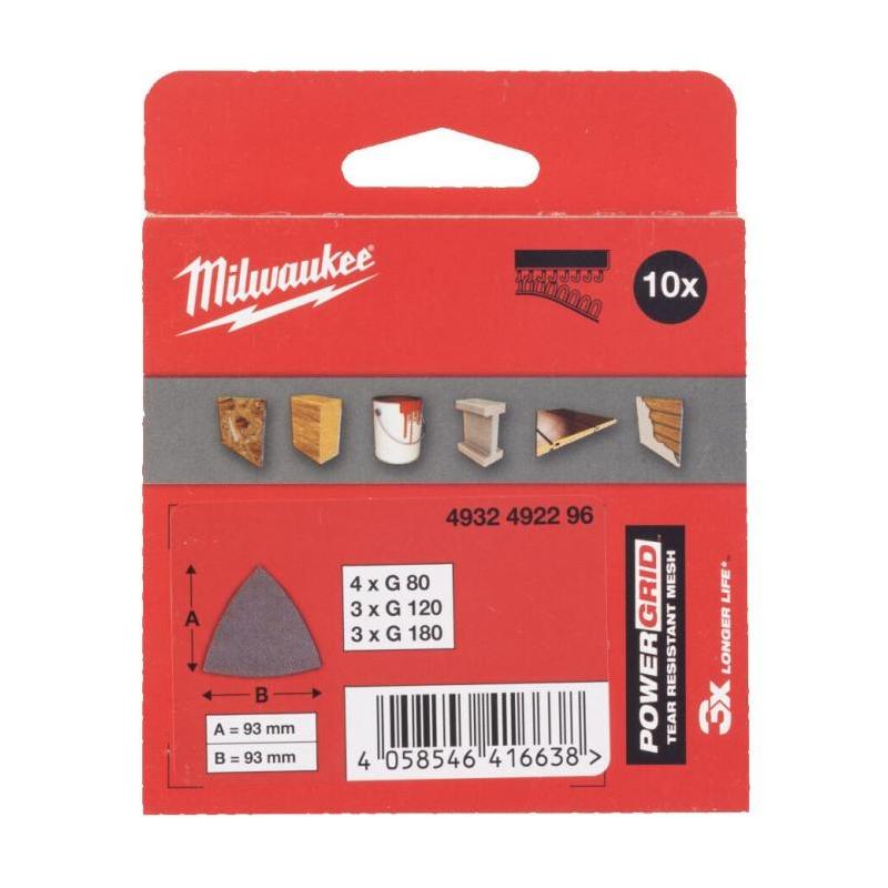 4932492296 - Zestaw siatek ściernych delta POWERGRID na rzep 93 x 93 mm, gr. 80, 120, 180 + podkład zabezpieczający (10 szt.)