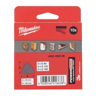 4932492296 - Zestaw siatek ściernych delta POWERGRID na rzep 93 x 93 mm, gr. 80, 120, 180 + podkład zabezpieczający (10 szt.)