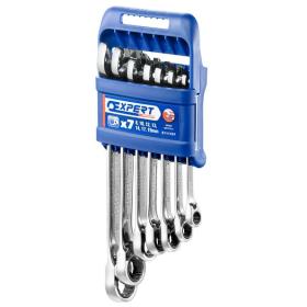 E111107 - Set of 7 ratchet combination wrenches, 8-19 mm