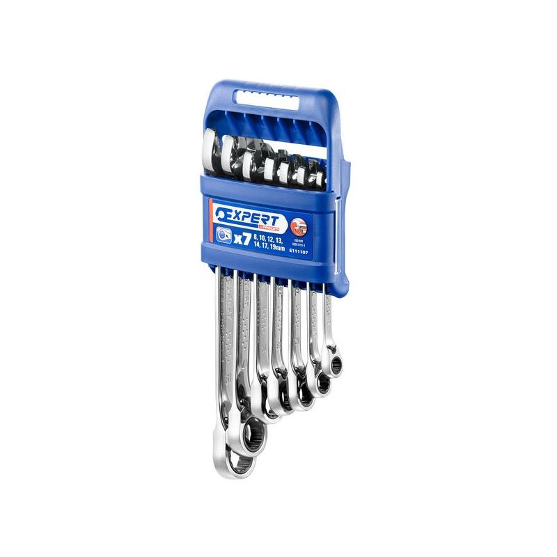 E111107 - Set of 7 ratchet combination wrenches, 8-19 mm