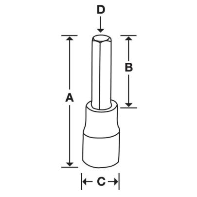 FA6LE - Nasadka trzpieniowa długa 3/8" do śrub 6-kątnych calowych, 3/16"
