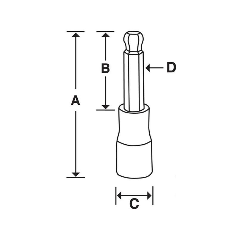 FABLM8E - Nasadka trzpieniowa długa 3/8" do śrub 6-kątnych z kulką metrycznych, 8 mm