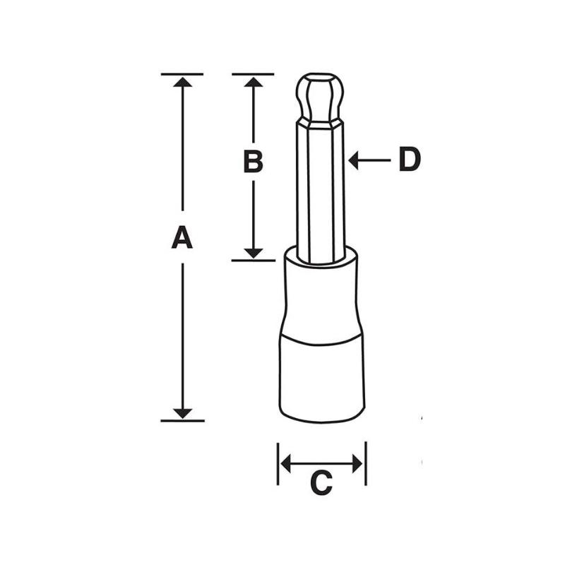 FABM9E - Nasadka trzpieniowa 3/8" do śrub 6-kątnych z kulką metrycznych, 9 mm