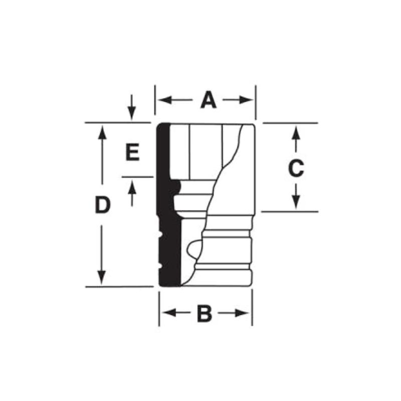 GTMD10 - Nasadka czerniona 1/4" 12-kątna, krótka, calowa, 5/16"