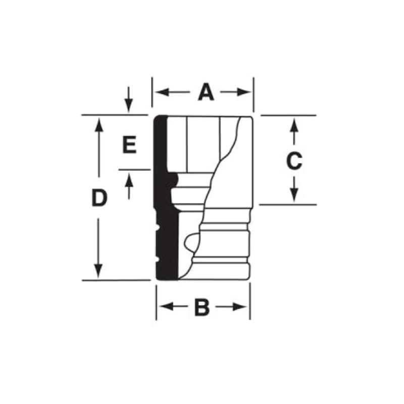 GTW121A - Nasadka czerniona 1/2" 6-kątna, krótka, calowa, 3/8"