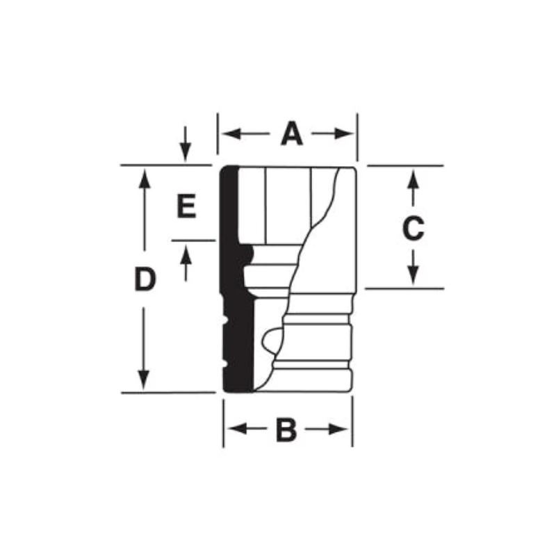 GTW161A - Nasadka czerniona 1/2" 6-kątna, krótka, calowa, 1/2"