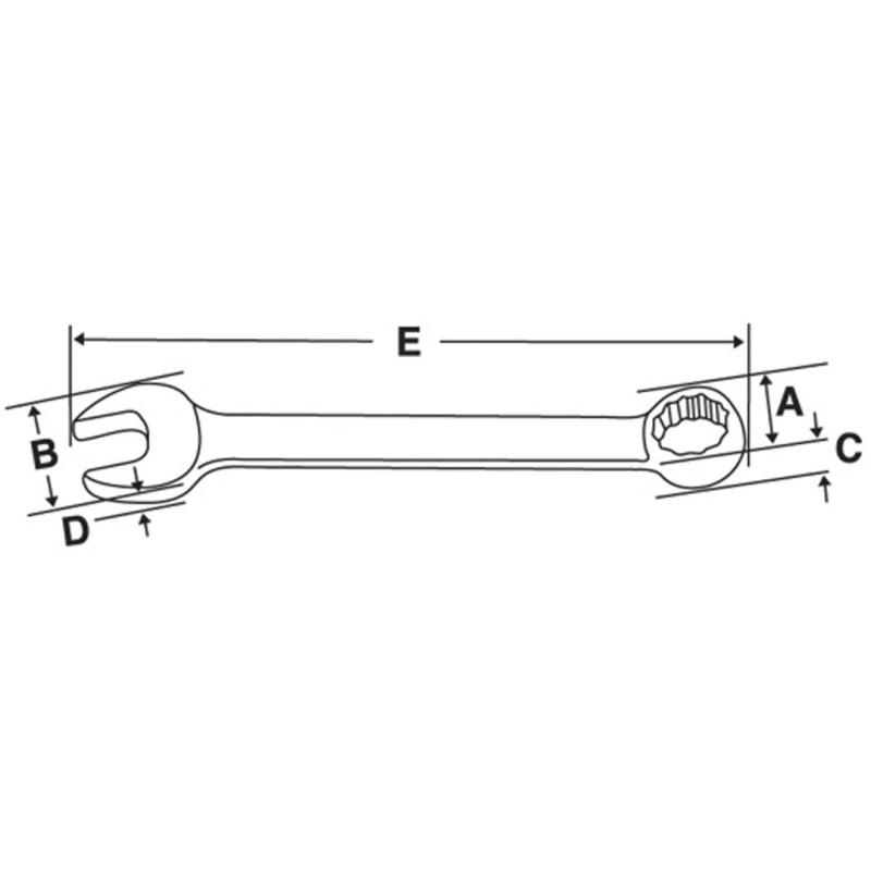 OES16B - Klucz oczkowo-płaski krótki, profil Spline, 1/2"