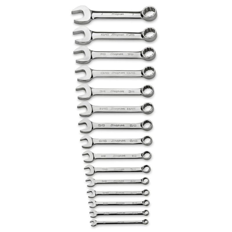 OEXS715K - Zestaw kluczy oczkowo-płaskich krótkich Flank Drive®, 1/4" - 1" (15 szt.)