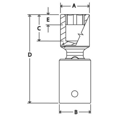 RIPL22C - Nasadka udarowa 1/2" przegubowa, 6-kątna, niskoprofilowa, calowa, 11/16"