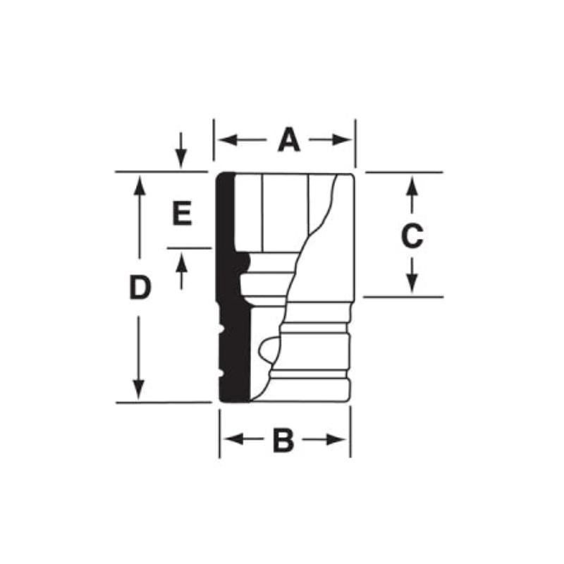 SIMD200A - Nasadka udarowa 1/2" 12-kątna, długa, calowa, 5/8"