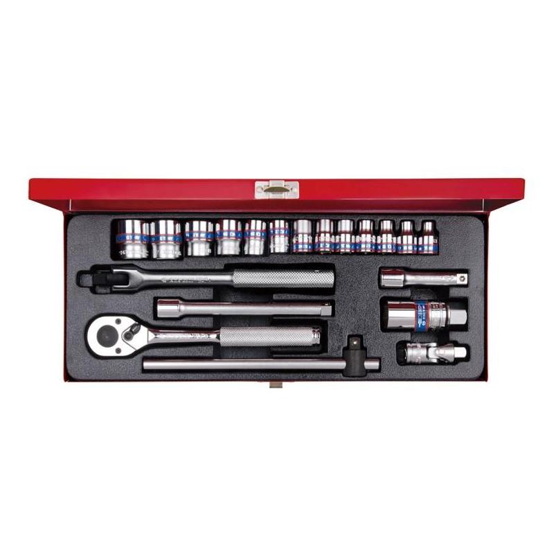 3020MR - Zestaw nasadek 3/8" 12-kątnych, 6 - 22 mm, z grzechotką i akcesoriami (20 szt.)