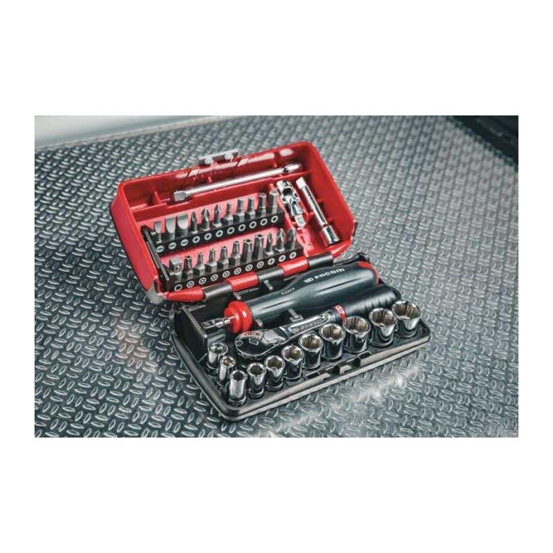 RL.NANO1GRPPB - Zestaw nasadek 1/4" do zaokrąglonych śrub 6-kątnych OGV® GRIP, 5,5 - 14 mm, z grzechotką i akcesoriami (38 szt.)